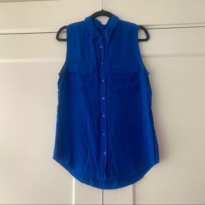 Equipment Blue Sleeveless Collar Button Down / Front Blouse Sz L